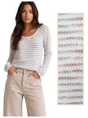 Madewell Scoop Neck Textured Knit Top Ivory Stripe S